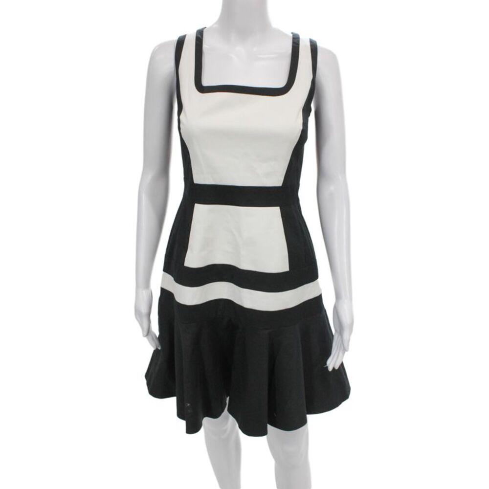 Karen Millen Women Fit & Flare Dress Black Square Neck Sleeveless Size 8